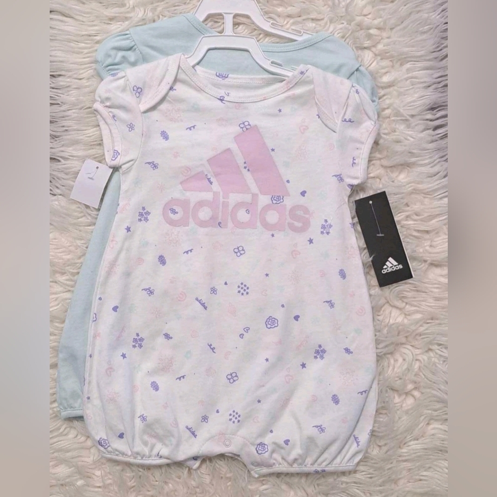 Brand New 2 Pack Adidas Baby Romper Set - White and Light Blue